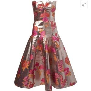 Markarian silver metallic strapless midi dress. Tags on.